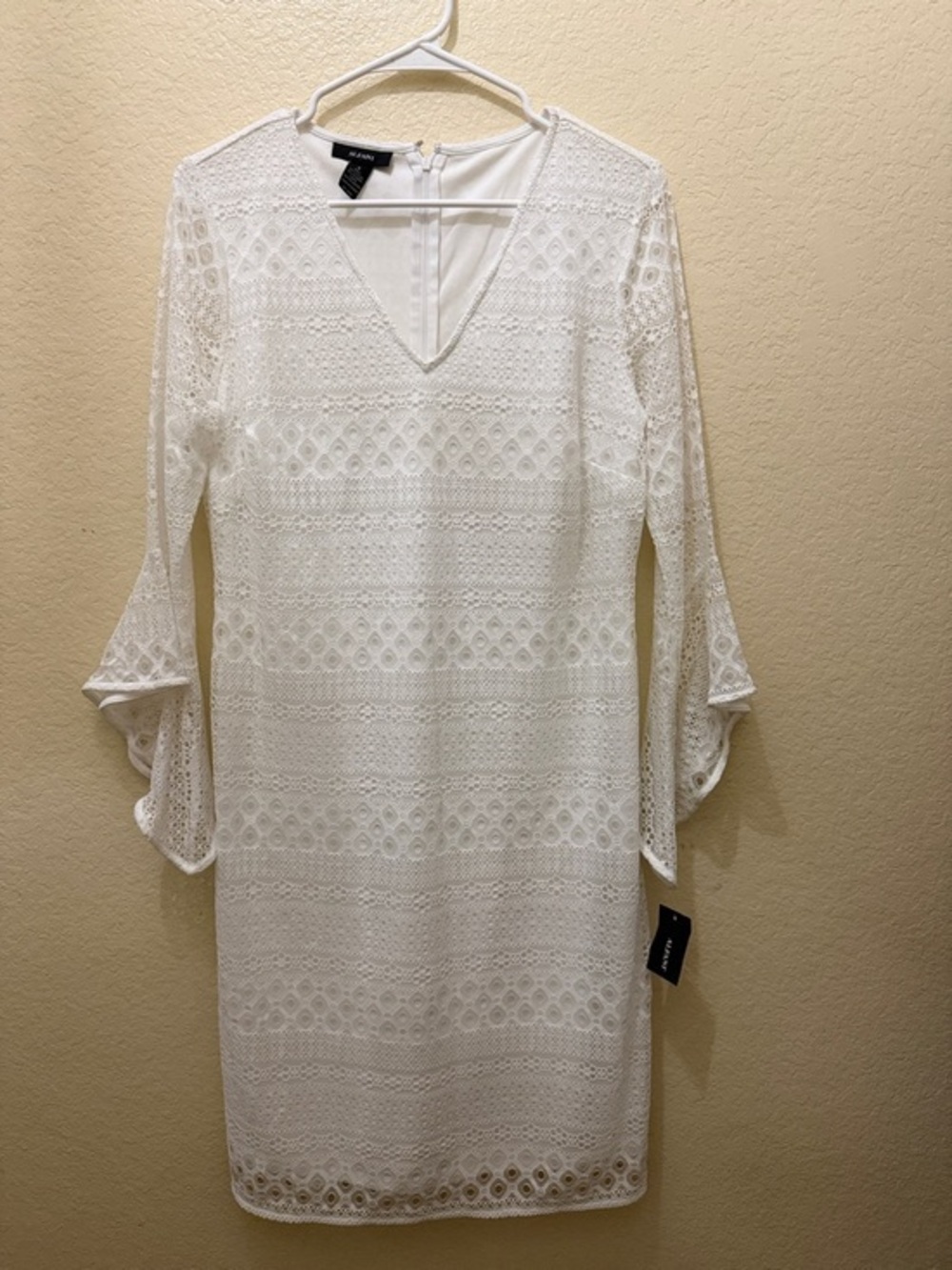 Alfani White Lace Long-Sleeve V-Neck Sheath Dress